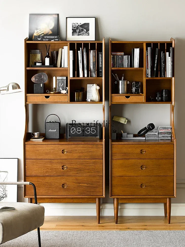 Retro solid wood bookcase, simple modern simple multi-layer storage cabinet, ancient style