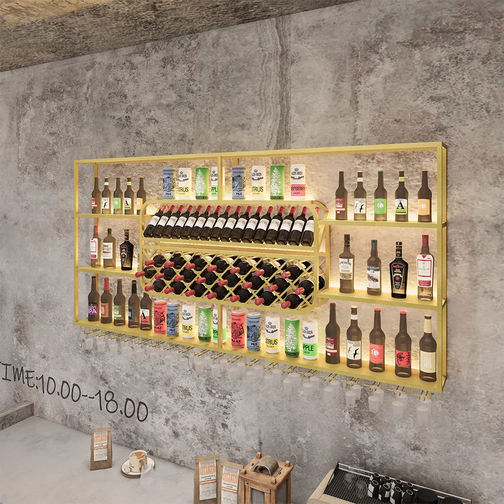Bar wine cabinet against the Wall-mounted shelf Industrial style bar Wrought iron display stand Creative restaurant Wine