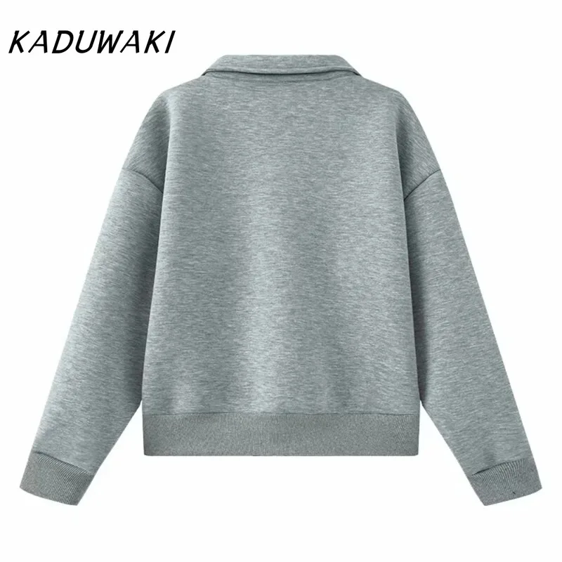 KADUWAKI Jarní dámský všestranný potápěčský oblek s klopou a efektem látky, pilotní kapsa, ležérní kabát, nový produkt, jednobarevná volná bunda na zip - náhled 6