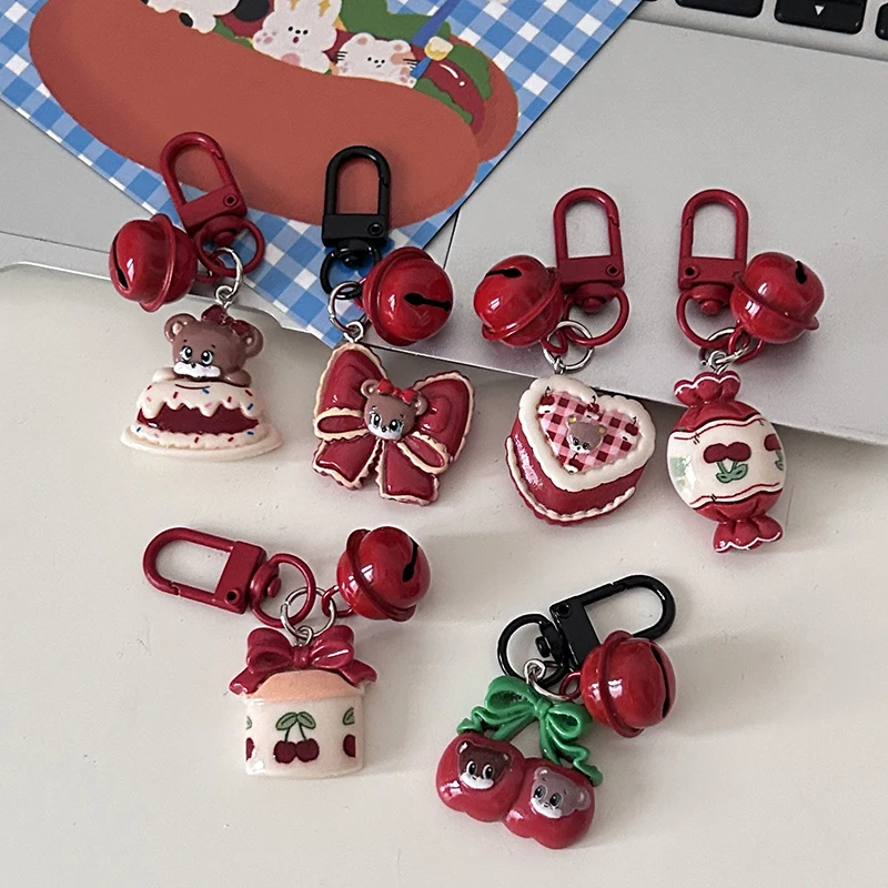 

Cartoon Cute Little Bear Cake Keychain Delicate Fashion Headphone Case Pendant Sweet Backpack Decoration Accessories Gifts