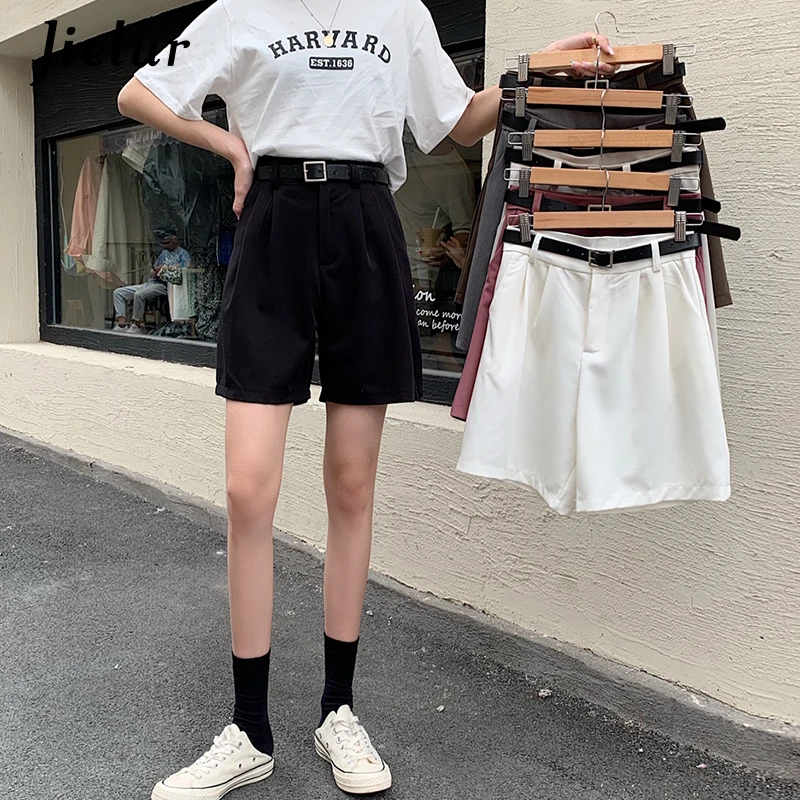 Women's Suit Shorts High Waist Five-point Sashes Straight Short Women Basic Casual Shorts Female Summer Korean Style S-XL