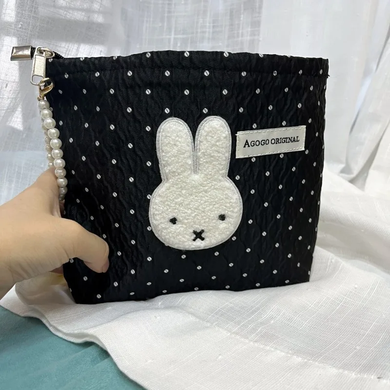Kawaii Miffy Cosmetic Pouch Large Capacity Travel Skincare Bag Cute Sweet Black Premium Toiletry Organizer for Portable Handheld