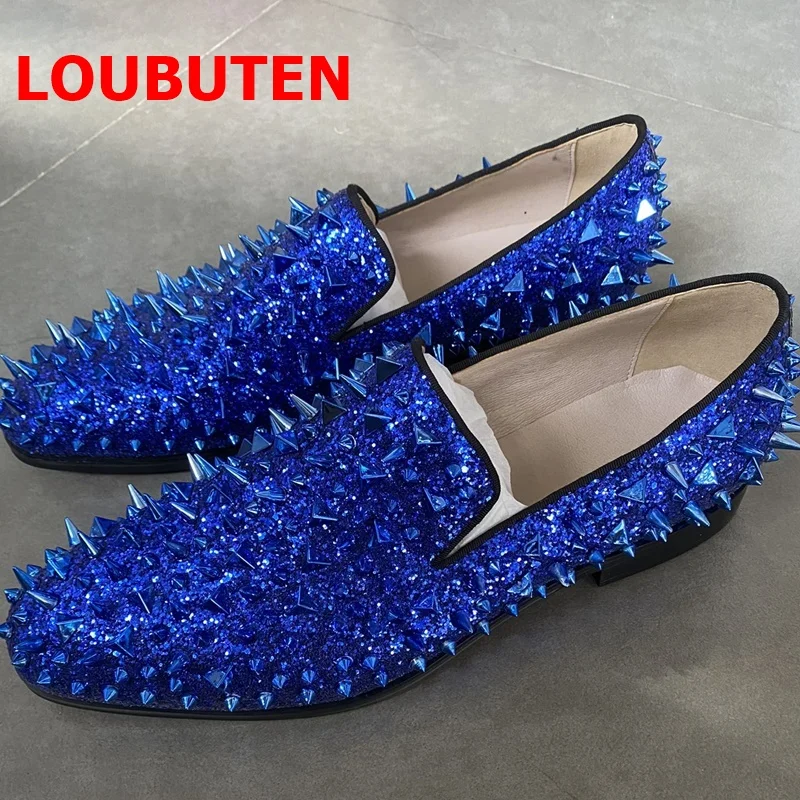 New Glitter Shoes Men Shining Spiked Loafers Mens Sequin Shoes Slip On Dress Shoes Luxury Party And Wedding Shoes