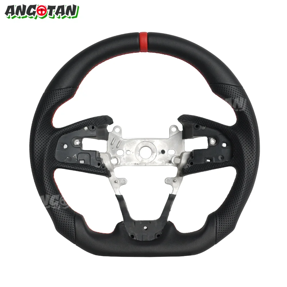 

Steering Wheel Perforated Leather For 2016-2021 Honda Civic 10th Type R Full Leather Steering Wheel Red Stitching Flat Bottom