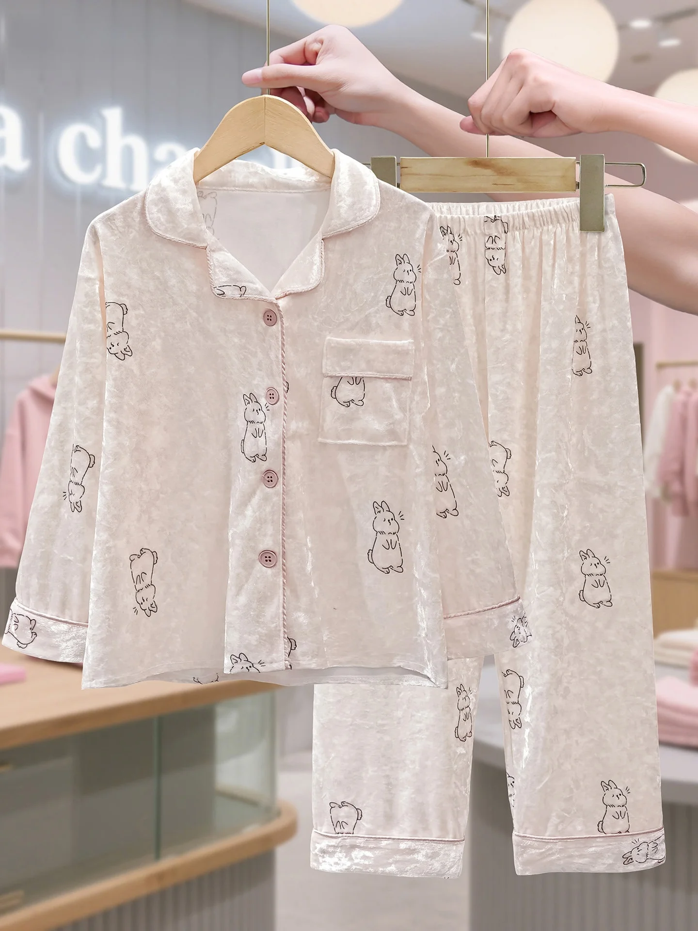 pyjama-en-velours-pour-filles-lachapelle-vetements-d'interieur-a-manches-longues-confortables-doux-et-chauds-nouvelle-collection-automne-col-claudine