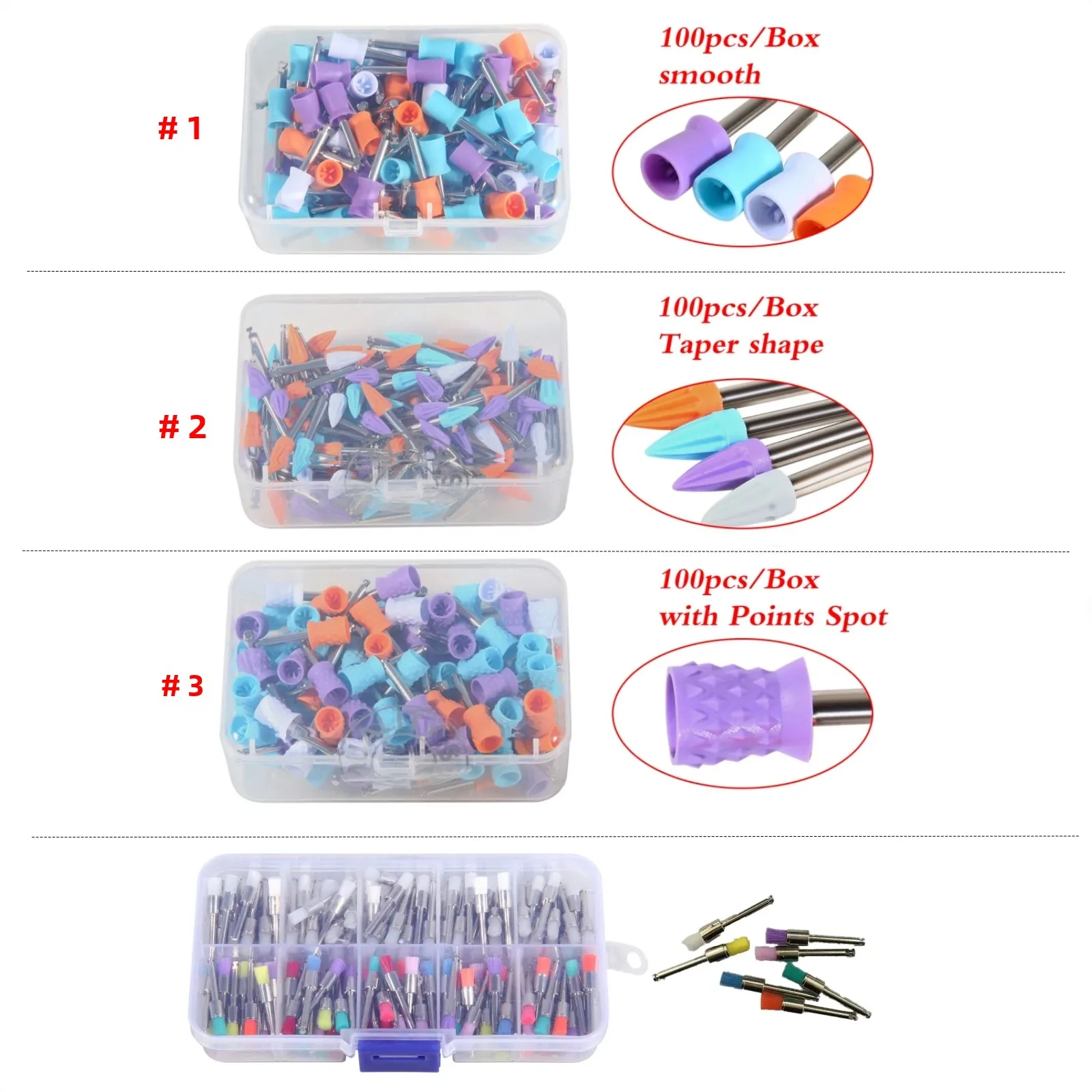200pcs Dental Polishing Brushes Latch Type RA Shank 2.35mm Nylon Bristle Teeth Whitening Prophy Brushes for Oral Care