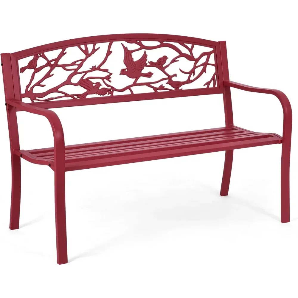 

50”Outdoor Bench with Cast Iron Backrest & Ergonomic Armrest,600 lbs Steel Metal Frame