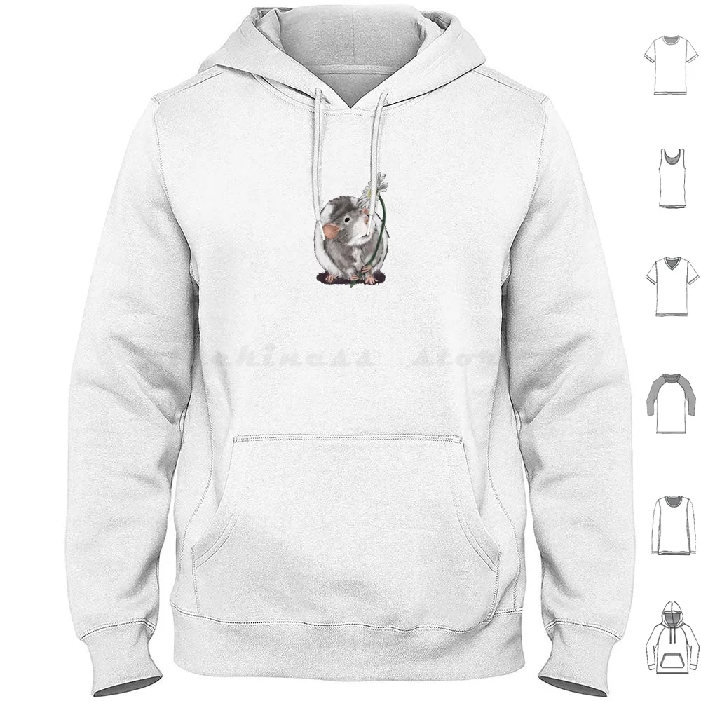 A Rat And A Daisy Hoodie cotton Long Sleeve Rats Rat Rat Grey Rat Daisy Flower Flowers Pets Mouse Mice Sketch