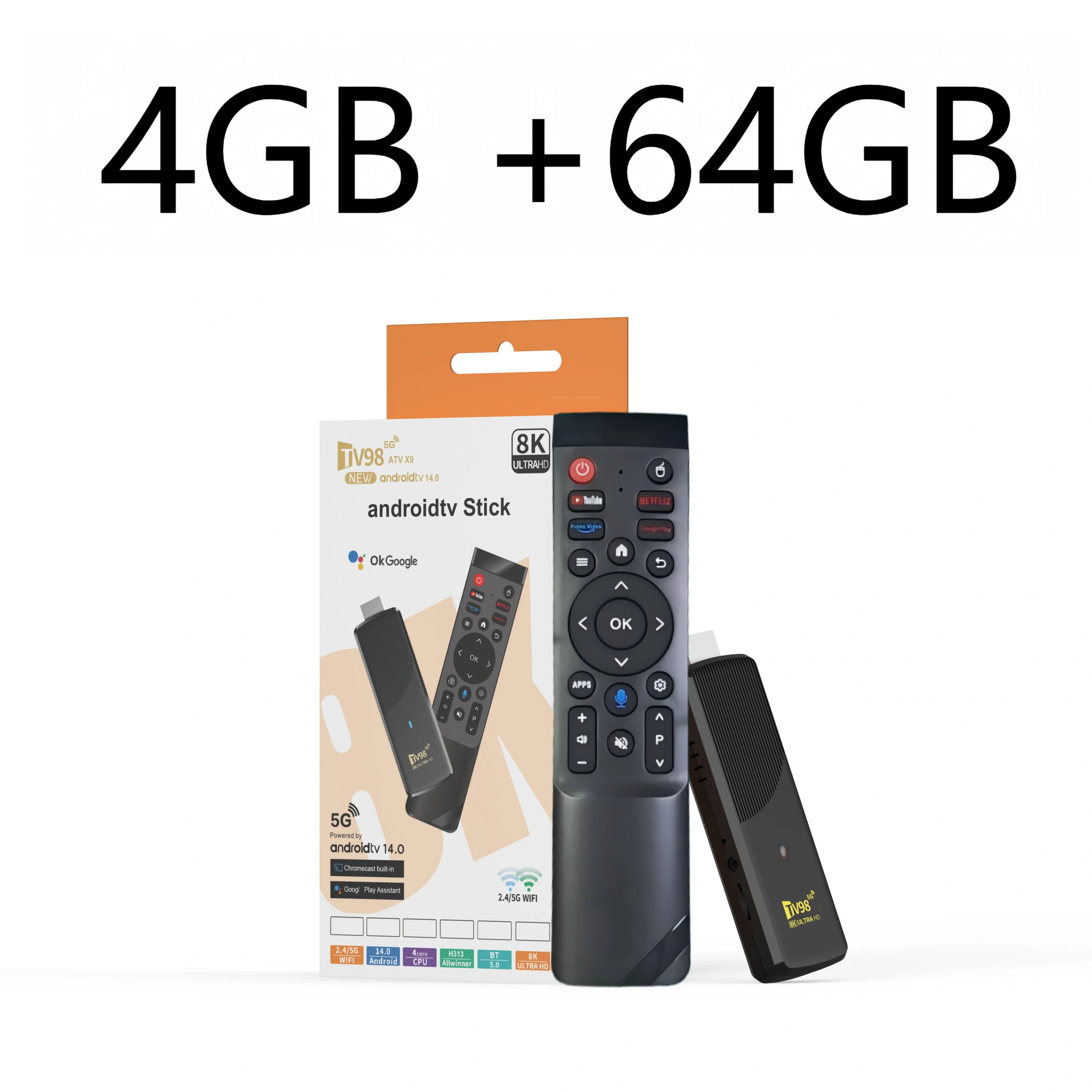TV98 ATV X9 TV-Stick 8GB 128GB Android 14.0 Allwinner H313 Quad-Core WLAN 4G 5G BT5.0 Sprachassistent HD 4K 8K IPTV