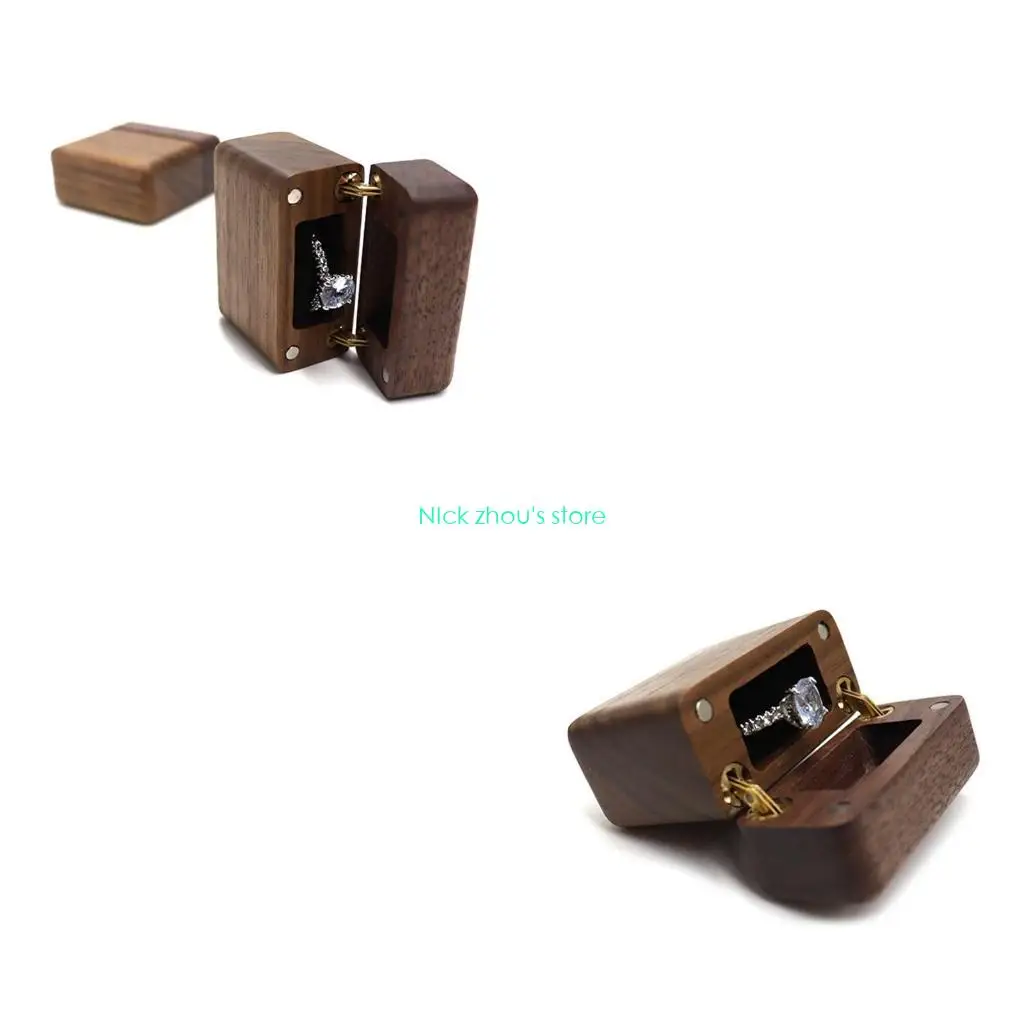 

E15E Деревянная коробка для колец Кольцо из черного ореха для корпуса дисплея Карманный ящик для хранения колец с покрытием для