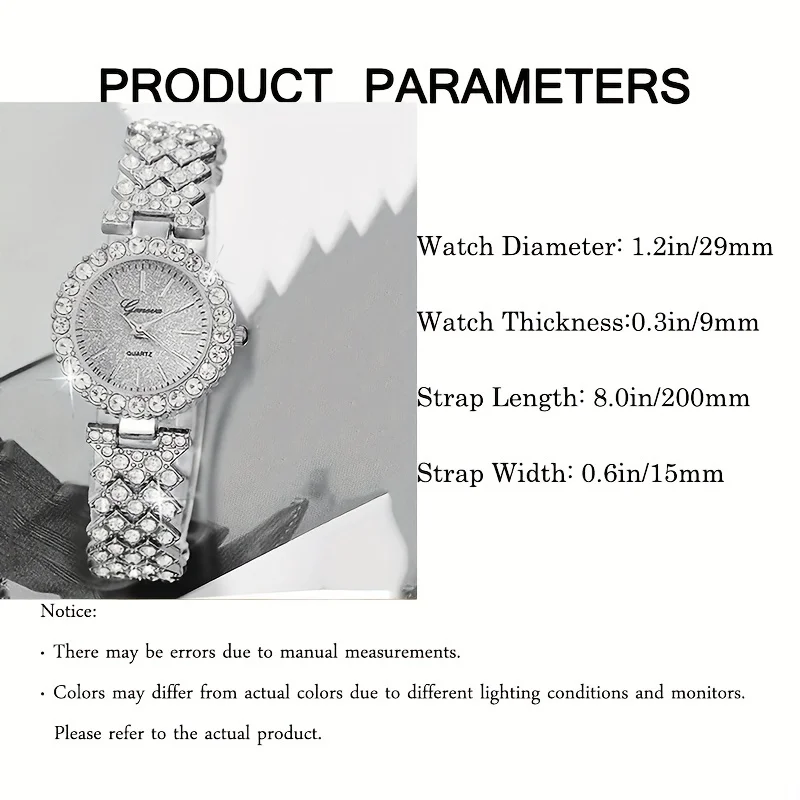 1pc Rhinestone Decor Quartz Watch Elegant Analog Wristwatch & 5pcs Jewelry Set, Festival Gift For Women
