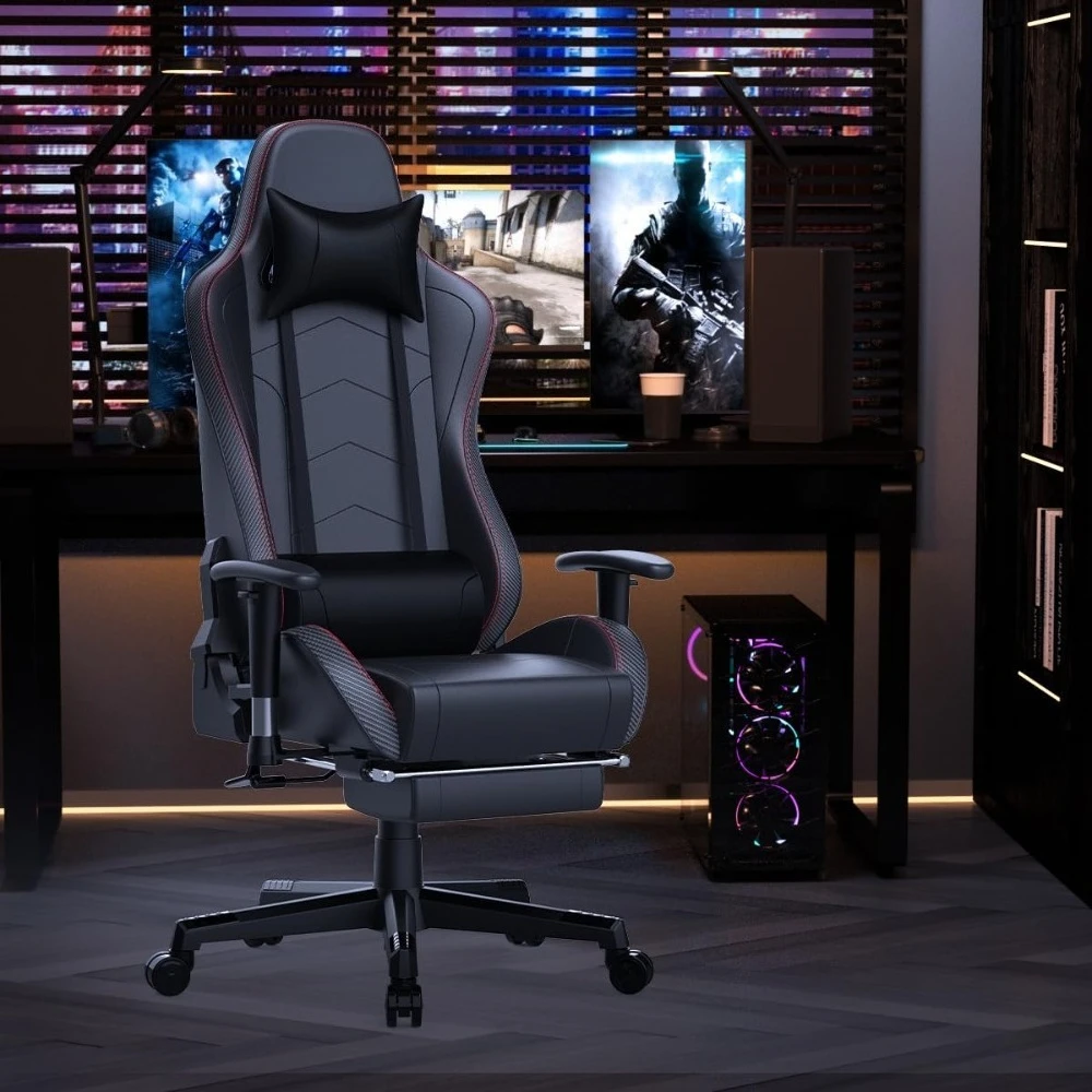 Chaise de bureau, design ergonomique à dossier haut, cuir reconstitué épais, avec appui-tête et 360 ° -Siège pivotant, chaise de bureau