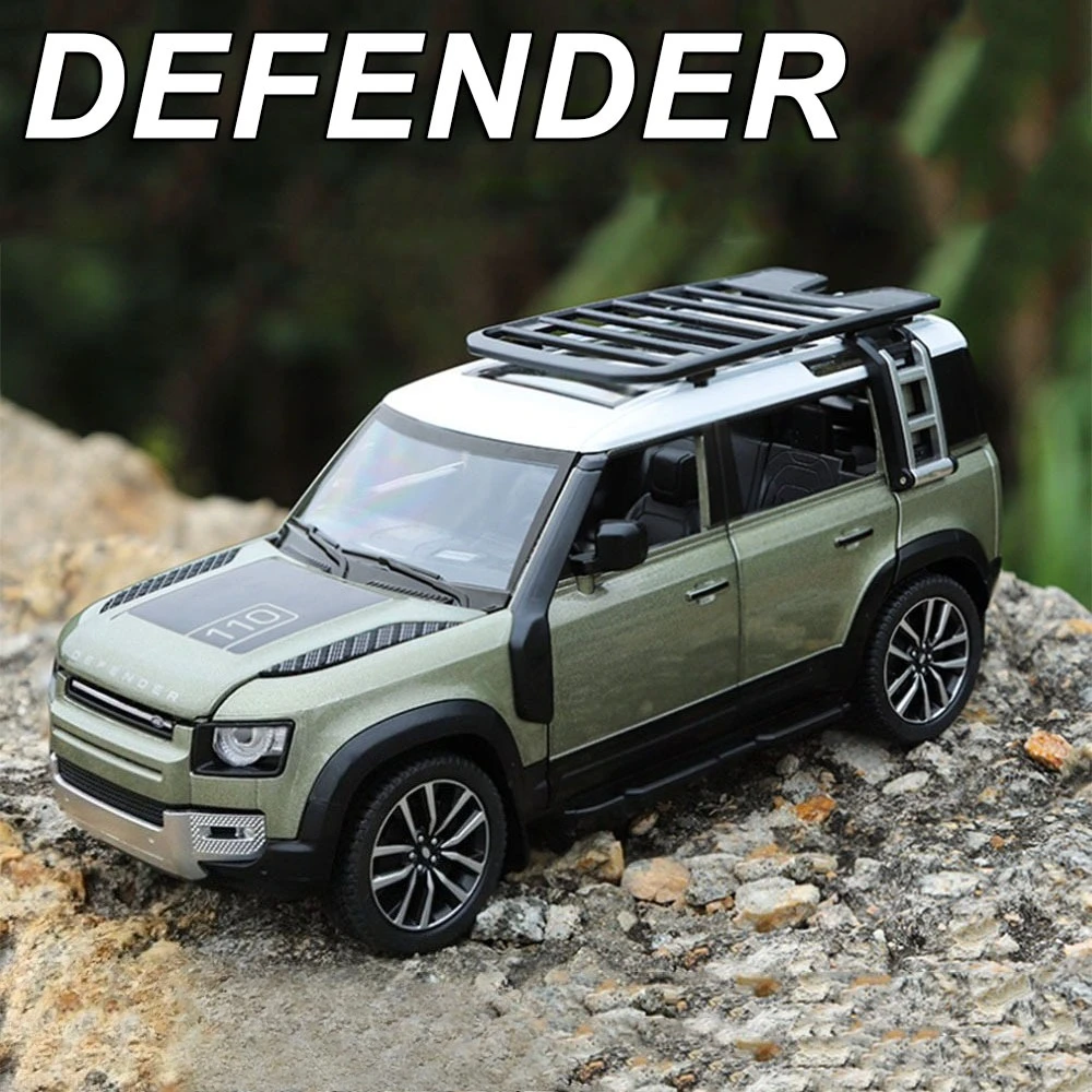 

1:24 Land Rover Defender Range Rover SUV, игрушки из сплава, модель автомобиля, литая под давлением, двери, открытый звук, свет, откатные автомобили, подарки для мальчиков и взрослых