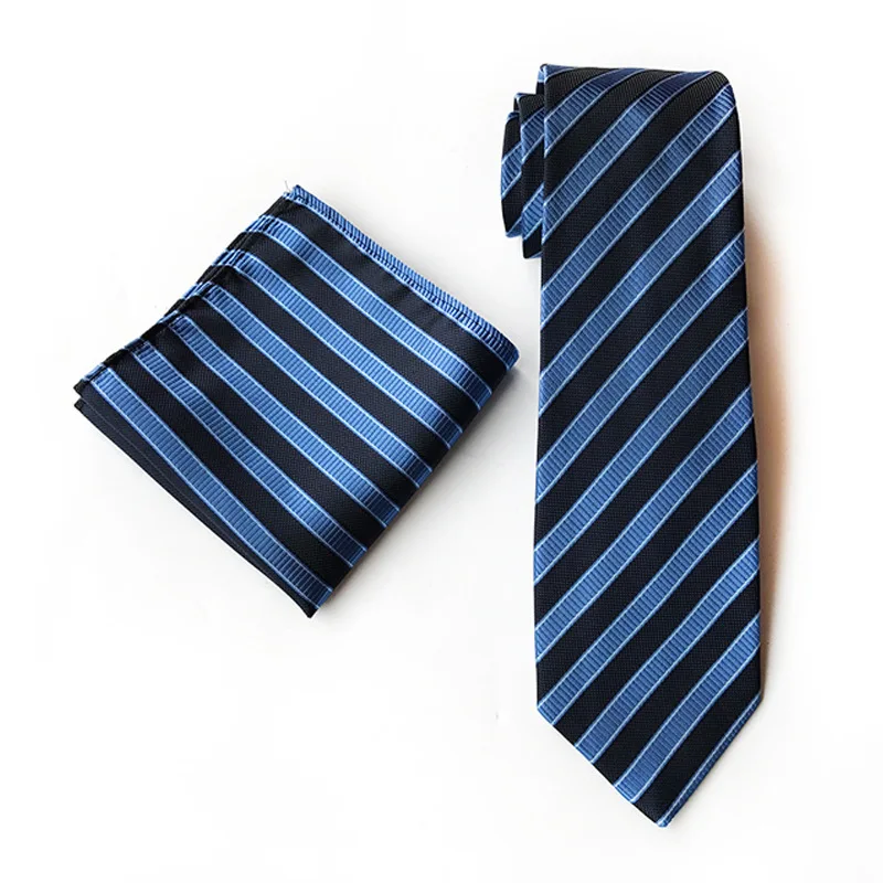 Mans Casual Stripes Silk Tie Jacquard Woven Classic Necktie Men's Tie Hanky Set