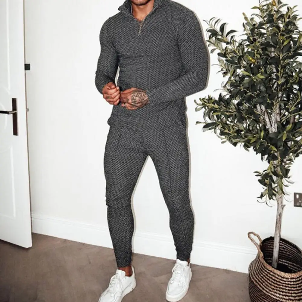 Men Tracksuit Autumn Casual Long Sleeve Zipper Stand Collar Top Trousers Suit Retro Sports Two-piece Set Jogging Suits For Men