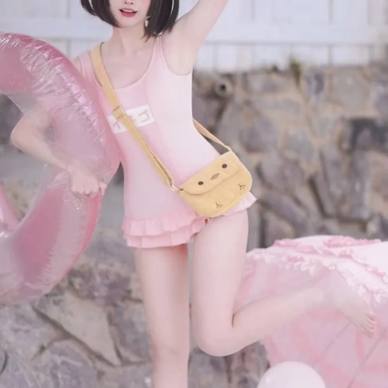Costume da bagno intero Lolita con volant alla fragola per donna, costume da bagno per studenti, costumi da bagno scolastici per ragazza, body cosplay anime carino