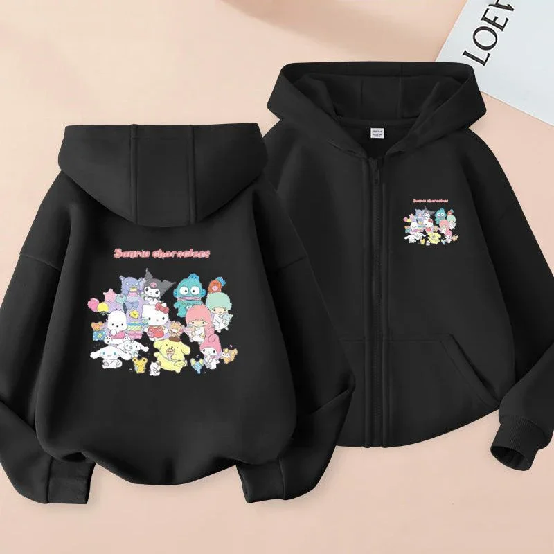 

Sanrio Kawaii Hello Kitty Zipper Hooded Sweatshirt My Melody Cinnamoroll Anime Cartoon Fashion Students Clothing Cardigan Jacket