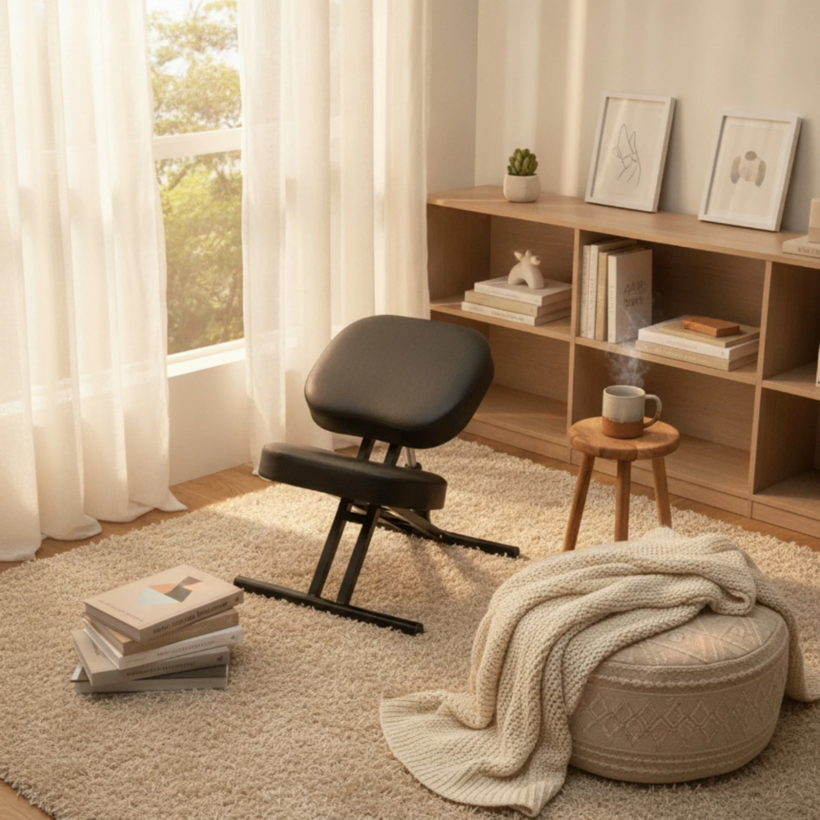Kneeling Chair with Wheels Padded Kneeling Chair Furniture Mobile Smooth Mobility for Office Workers, Workspace, Study Room view 3