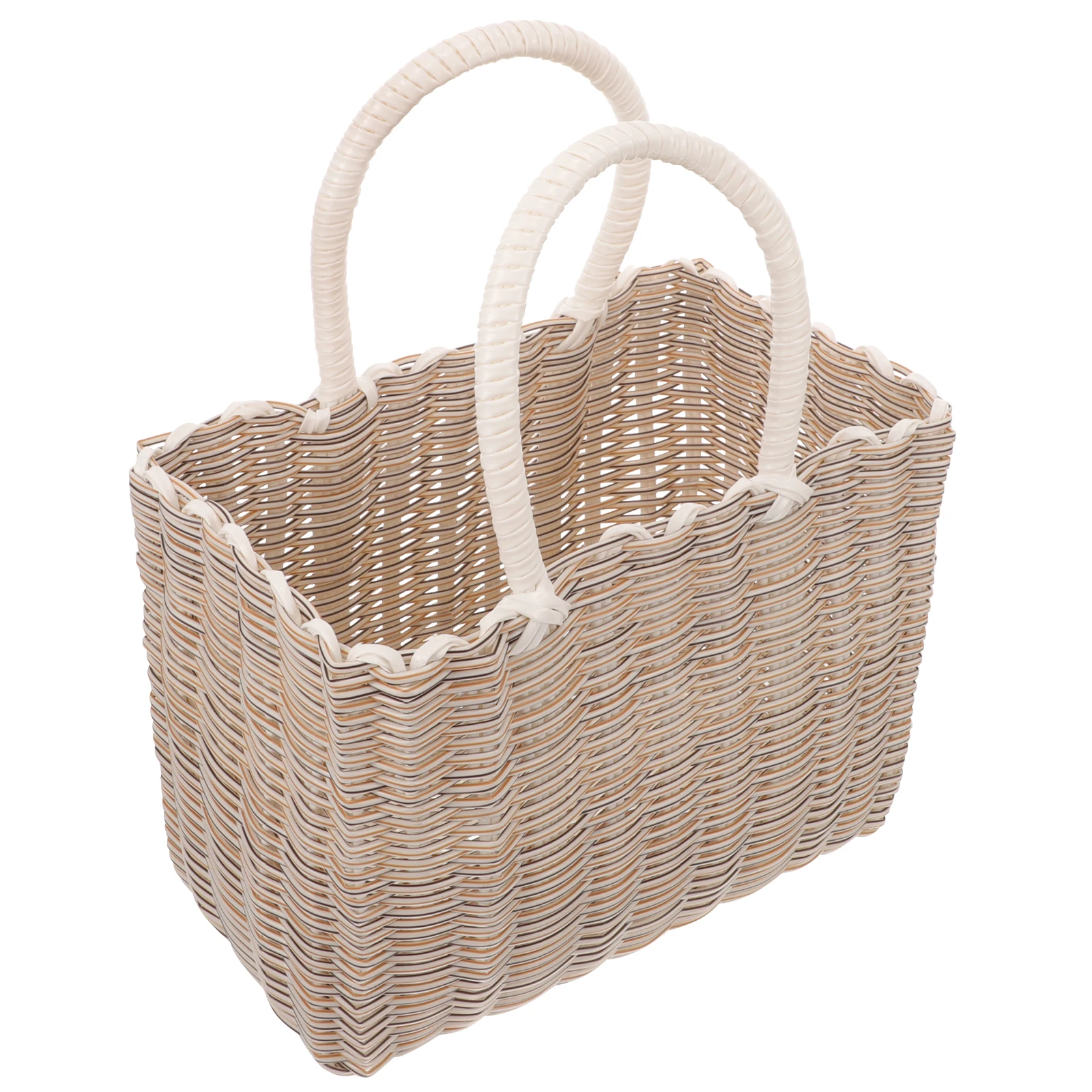 

Shopping Basket Storage Portable Kitchen Picnic Plastic Vegetable Baskets Handle Small Bath organizers Square Medium Beige
