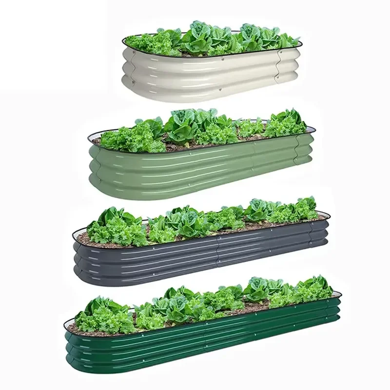 for 8 Inch Tall 2 in 1 Galvanized Raised Garden Bed Kit Large Metal Oval Planter for Home with Flower Garden Bed Dropship