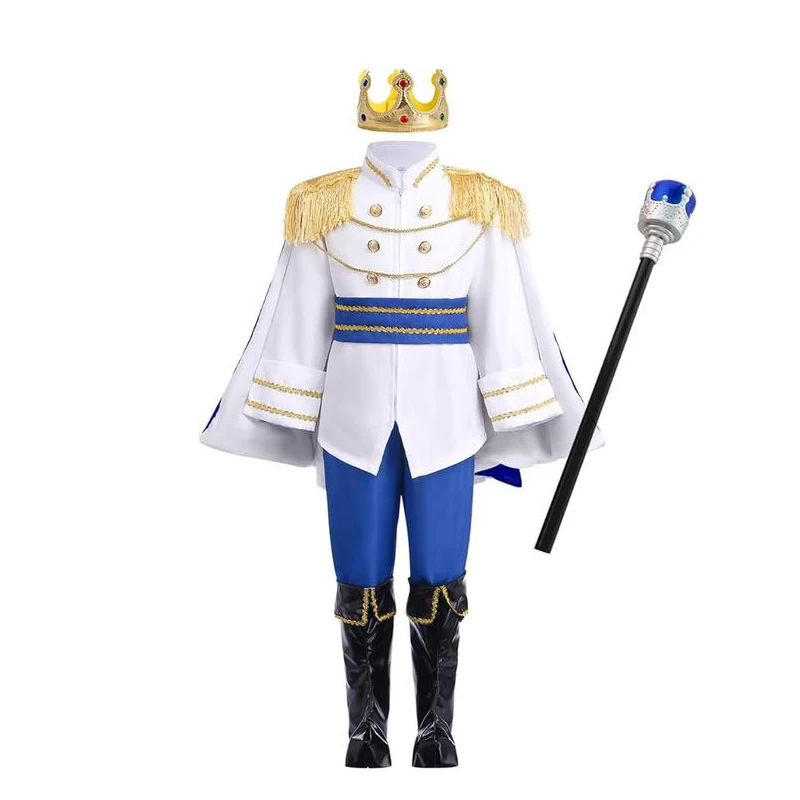 2026 Prinzenkostüm 7-teiliges Set Jungen Königliches Outfit Hemd+Krone+Szepter+Umhang+Gürtel+Hose+Stiefel für Kinder von 2-10 Jahren Halloween-Kostüm – Detail 6