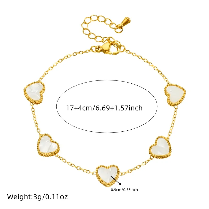 LAMENGLY 316L Stainless Steel Simple Double-Sided Shell Heart-Shaped Bracelet For Women Girl Elegant Wrist Chain Jewelry Gift