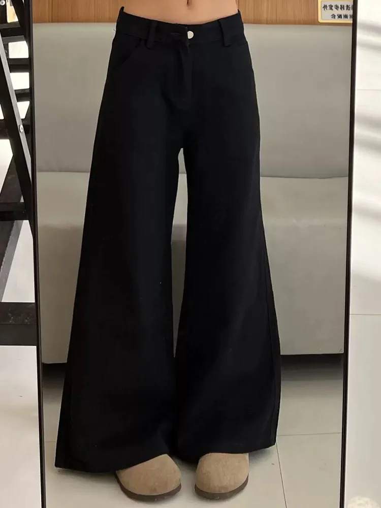 Pantaloni jeans a vita alta da donna larghi skinny neri gamba dritta autunno inverno stile Y2K