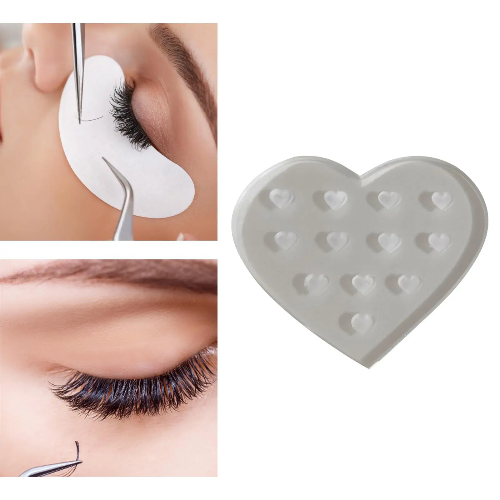 Soporte de pegamento para pestañas de cristal con forma de corazón, soporte adhesivo para pestañas lavable, paleta reutilizable para extensión de pestañas y Kit de elevación