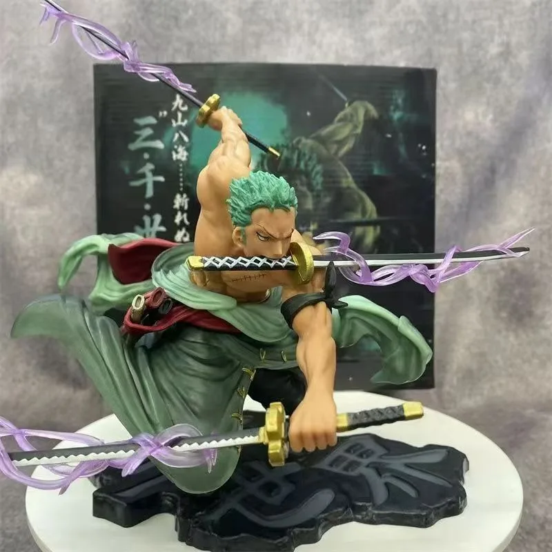 

One Piece Roronoa Zoro Three-blade Anime Figure Statue Collection toys model Pendant Action Figures Desktop decoration Kid Gift