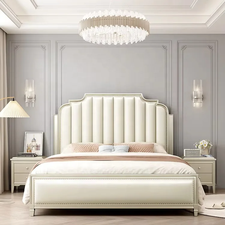 American Luxury 1.8m 2M Solid Wood Bed European Double Bed Master Bedroom Modern Panel Inspired French Palace Princess Bed