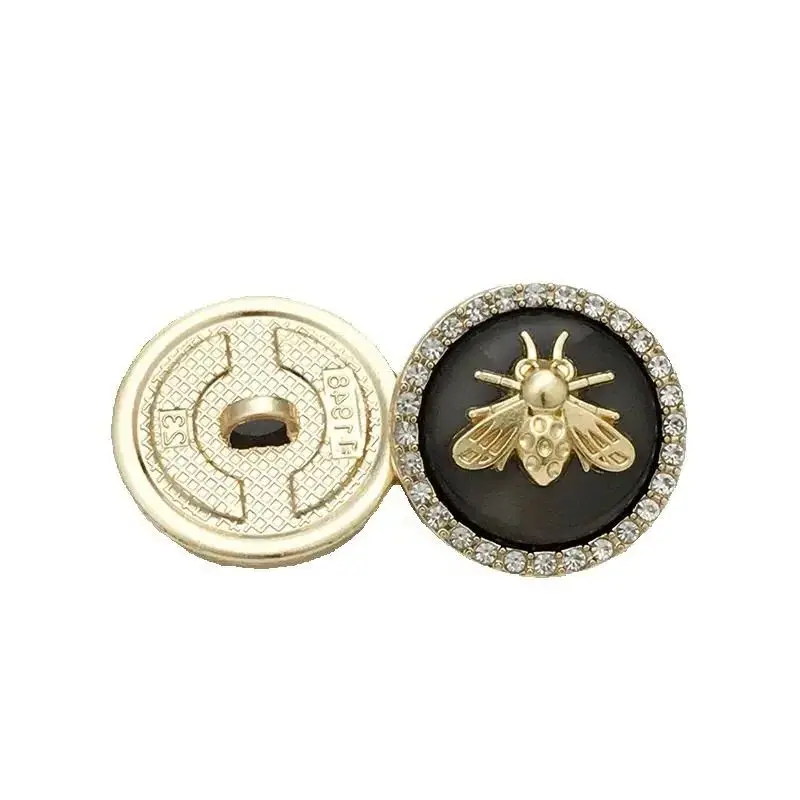 10PCS Hot Three-Colour Bee Diamonds Metal Duplex Buttons Cashmere Coat Trench Coat Buttons Light Luxury Decorative Buttons