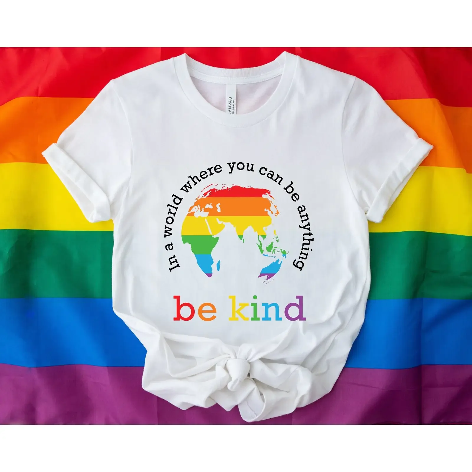 In A World Where You Can Be Anything Kind T Shirt LGBTQ Rainbow Pride Month Casual  vintage Washed Breathable Unisex graphic