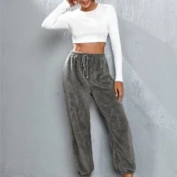 Fashion Plush Women Casual Pants 2024 Winter New Solid Color Loose Comfortable Velvet Warm Home Pants Women's Clothing