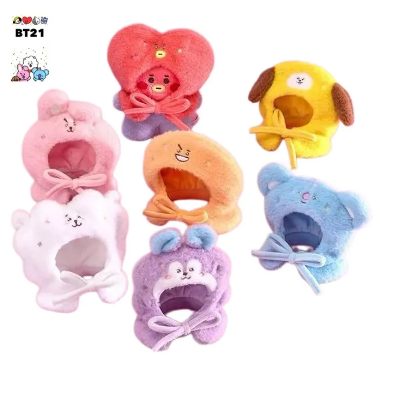 

Плюшевые головные уборы и куклы-стикки BT21 Cooky Tata Koya RJ Shooky Man Chimmy из серии Cute Travel, а также одежда для кукол и головные уборы для переодевания.