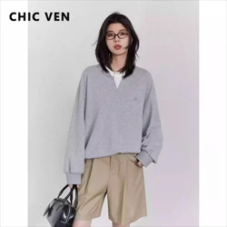 CHIC VEN Korean Women Sweatshirts Loose Casual New Contrast Splicing Hoodie Female Top Woman T Shirt Pullover Spring Autumn 2025