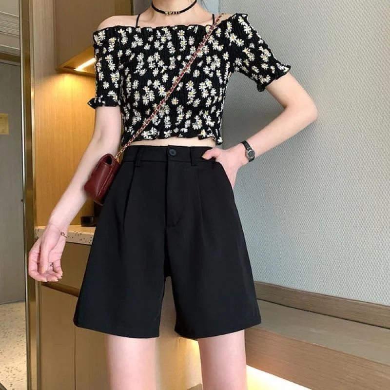 Shorts Women Loose Fit Solid All-match Casual Ins Daily Korean Fashion Chic Streetwear High Waist Simple Cozy Summer Popular