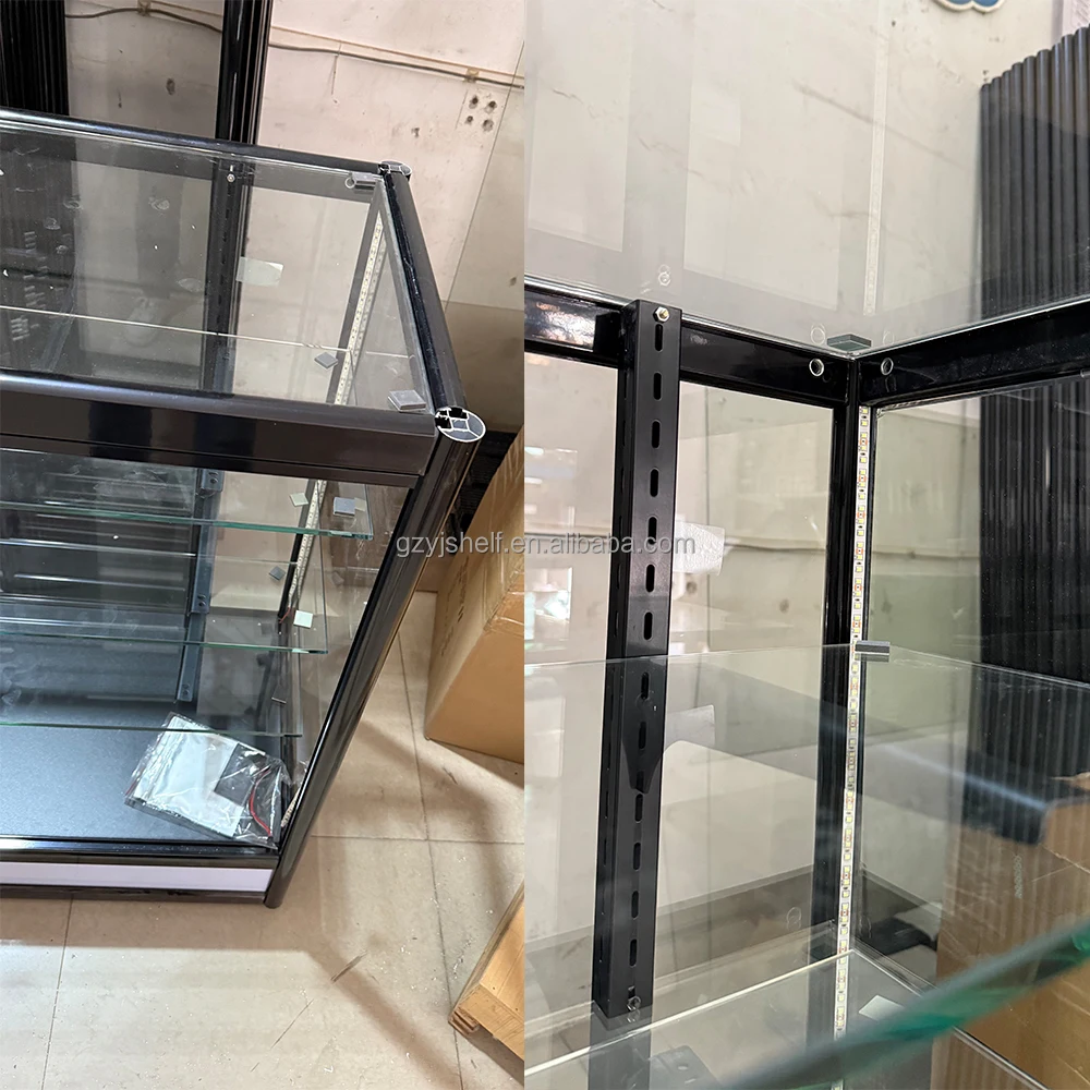 Custom.6ft Wide RGB Rainbow Flashing Lighting Boutique Shop Store Full Vision Lockable Glass Counter Display Shelf Adjustable