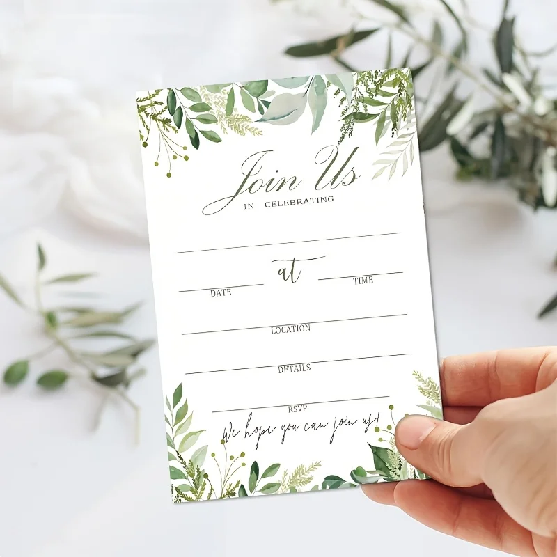 20pcs Watercolor Green Leaf Invitation Card Blank Invitation Letter, Used for Wedding Brides, Baby Showers, Birthday Dinners