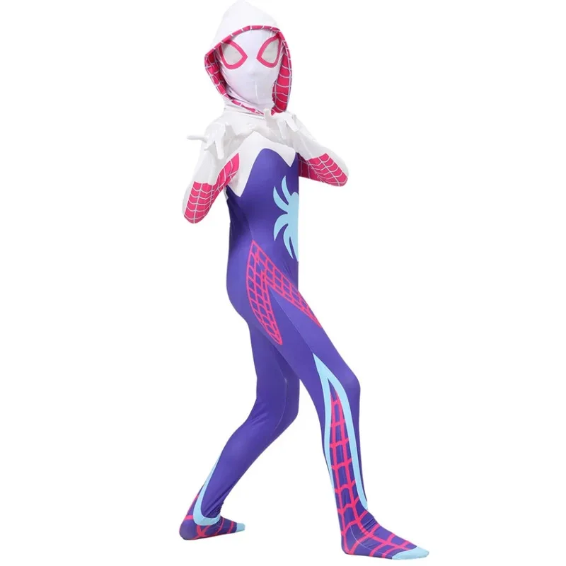 Girls Gwen Stacy Ghost Spider Costume Bodysuit Women Adult Kid Halloween Cosplay Gwen Stacy Costume Fantasy Sexy Dress Up Outfit