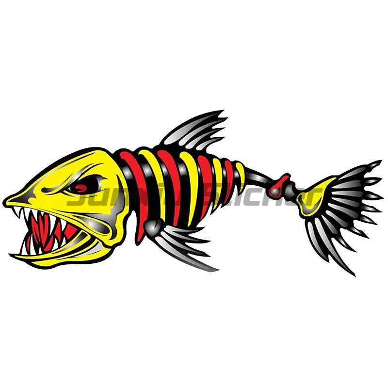 Scary Skeleton Fish Fishing Car Sticker Rear Windshield Offroad 4x4 Trunk Decal 3D Car Styling JDM Motorcycle Sticker