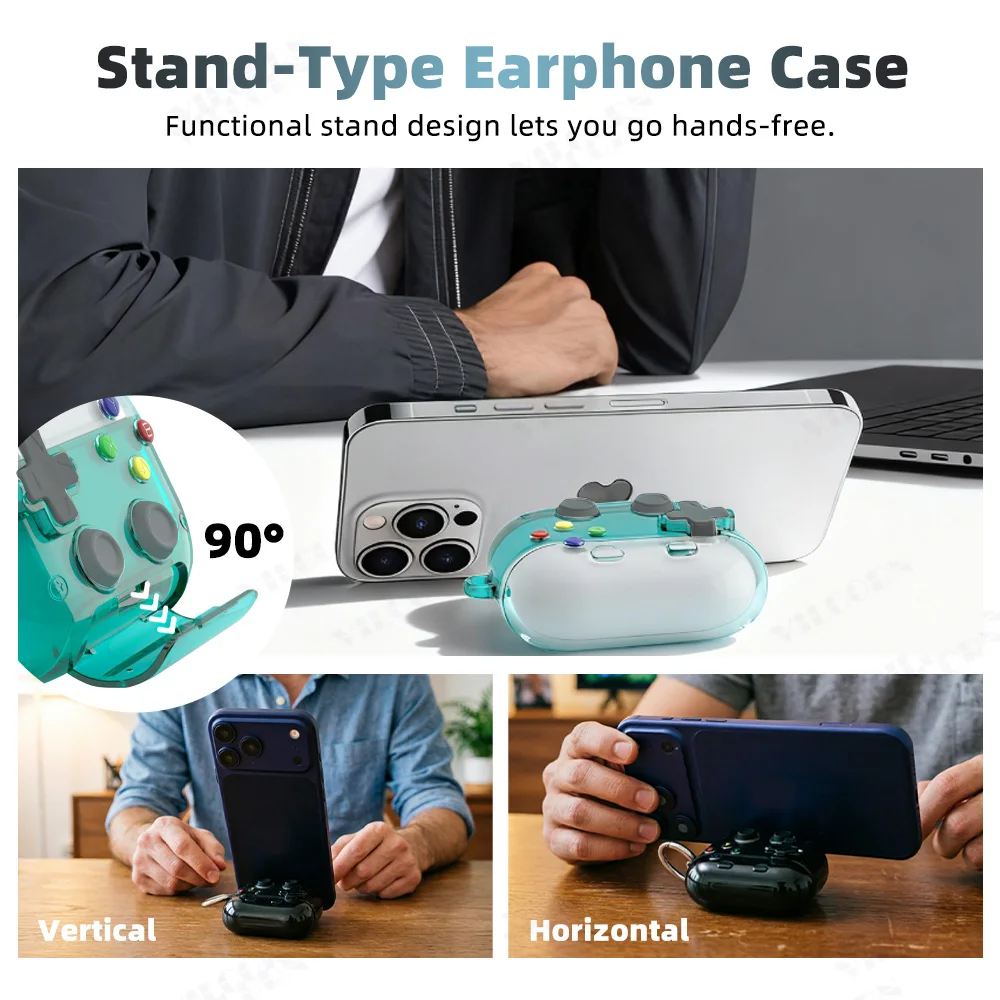 Headphones Protective Case for AirPods Pro 3/Pro 2/4 Transparent Gamepad Design Headphones Case with Phone Holder Keychain view 4