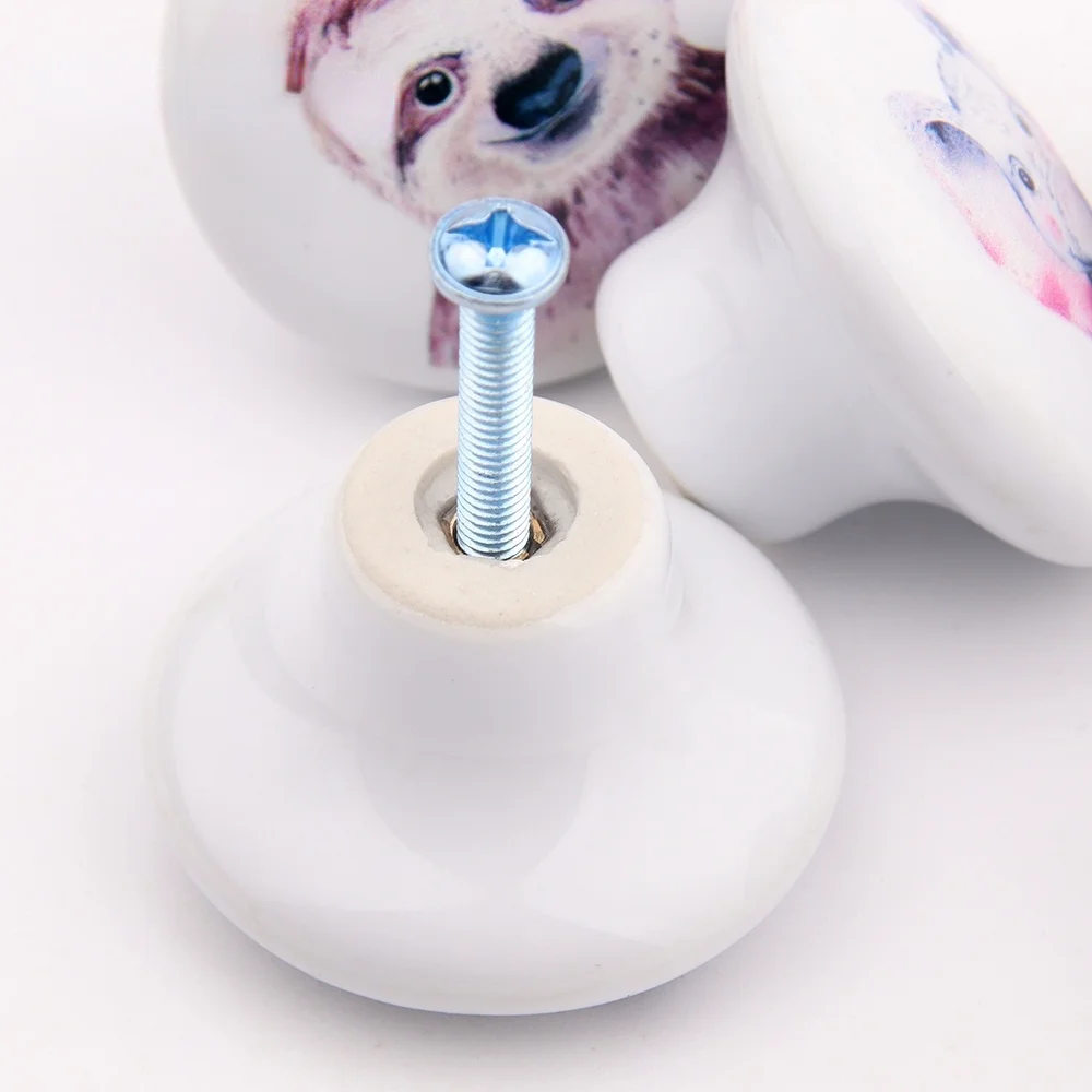 Round shape Pull Flower Handle Ceramic Knob 38mm*26mm Nordic Cartoon Ceramic Animals Cute Cabinet Drawer Hook for Furniture