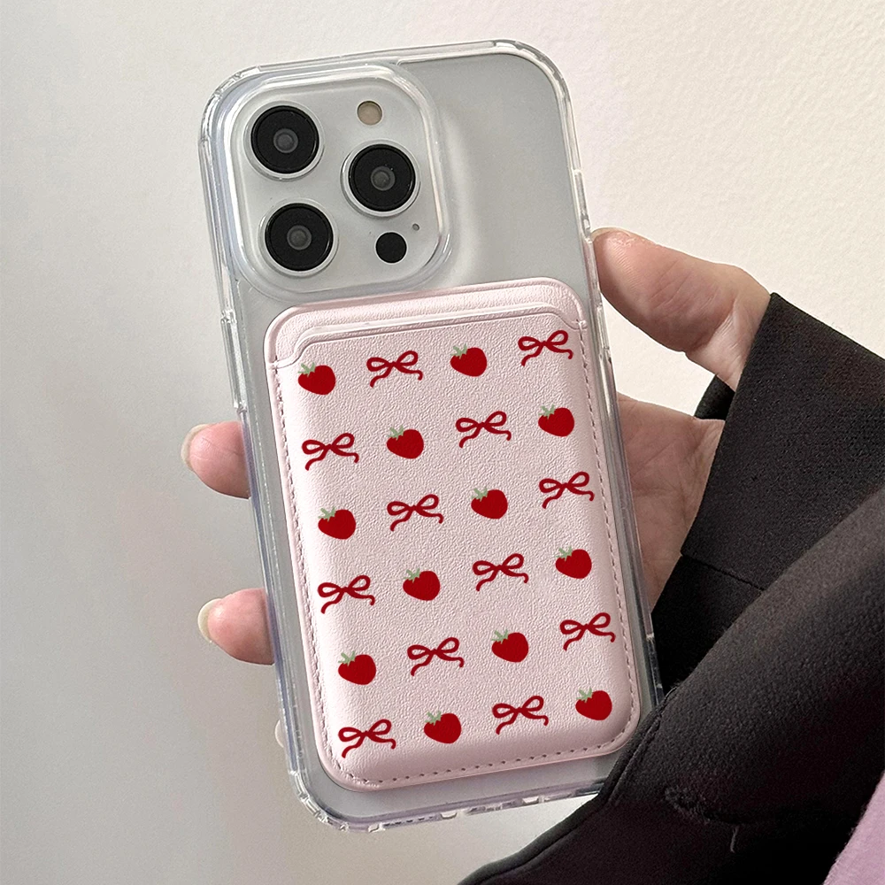 Leder-Kartenetui mit Magnetverschluss, Niedliche Tomatenhülle, Geeignet für alle iPhones, für Magsafe-Kartenhalter, Rückseitentasche für Handys – Detail 3