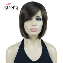 StrongBeauty Women's Brown Short Straight Bob Wig with Side Bangs Synthetic Full Hair Wigs Heat Resistant