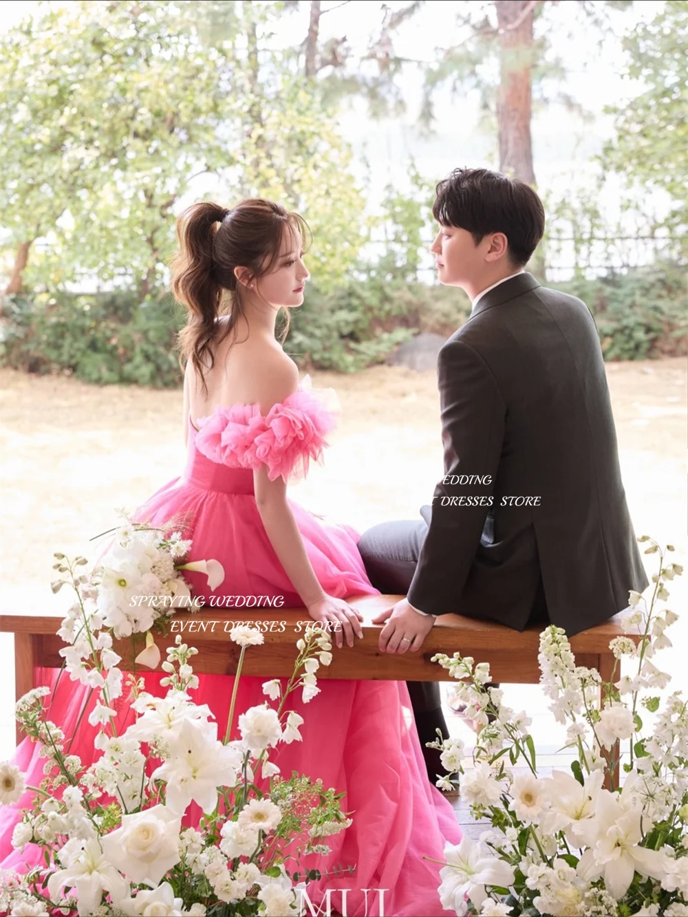 SPRAYING princesa vestidos de noche de tul Corea sesión de fotos de boda un hombro una línea vestido de fiesta largo corsé personalizado 2026