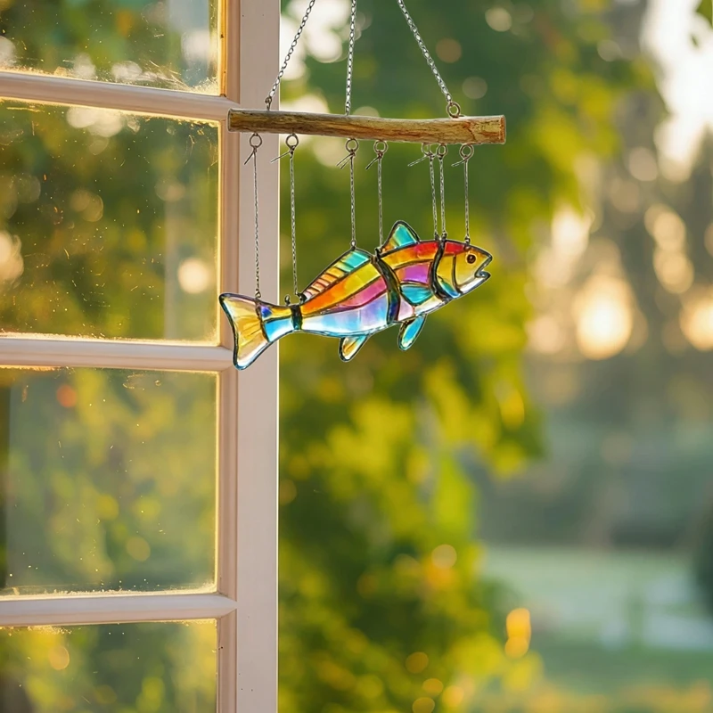 Creative Colorful Fish Shaped Wind Chime Ornament Home Hanging Decoration Courtyard Garden Handmade Pendant Decoration