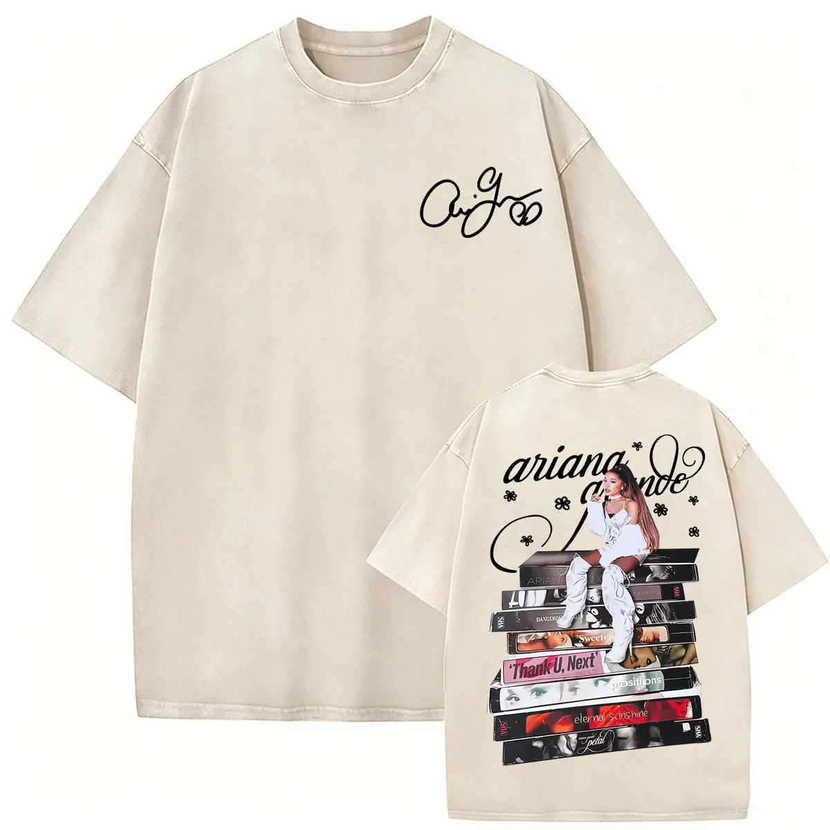 Vintage Washed Ariana Grande Eternal Sunshine Album Cover T Shirts Men Women Harajuku Classic T-shirt Cotton Cozy Casual T Shirt