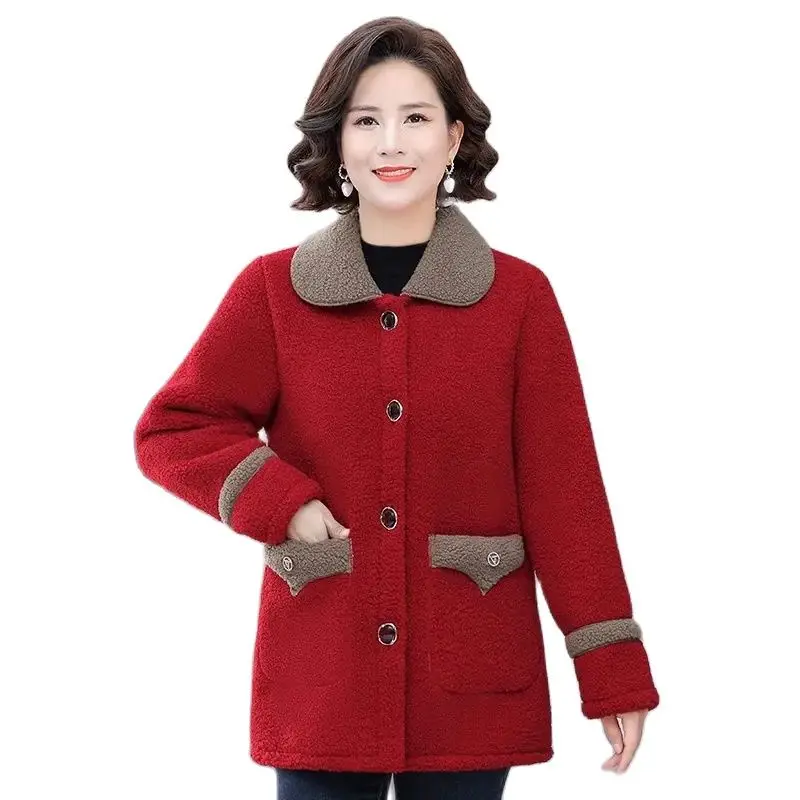 Autumn Winter Granular Velvet Cotton Jacket Women New Loose Thicken Lapel Outerwear Single-Breasted Fashion Overcoat Female