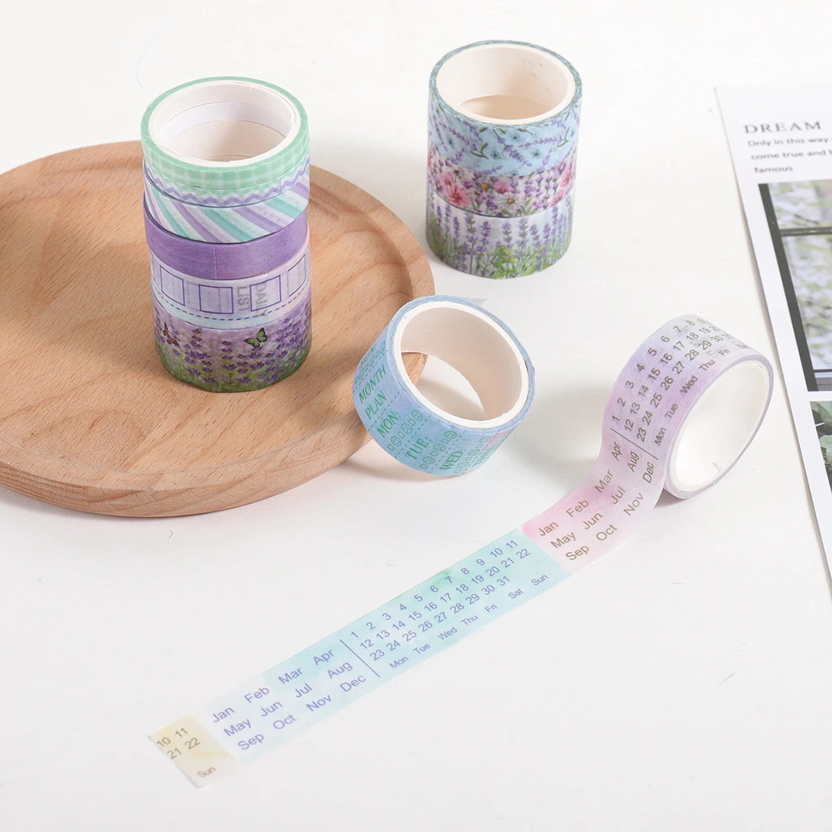 11 لفة من شريط واشي بطابع اللافندر، أنماط هندسية زهرية، مناسبة لسجل القصاصات بنفسك، مواد تزيين الألبوم #5