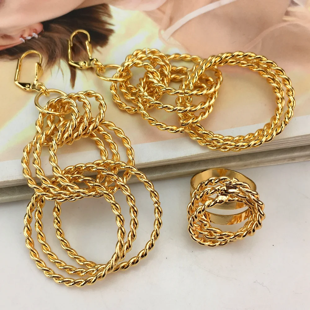 Latest Luxury Brazilian Wedding Jewelry Set Dubai Gold Plated Bridal Exaggerate Big Jewelry Sets FHK17133